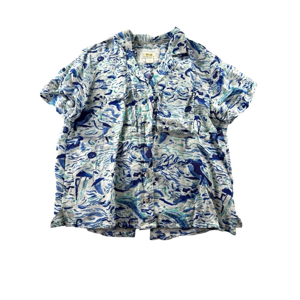 Maeve Classic Surf Button Up Shirt Size XS Floral Linen Blend Short Sleeve